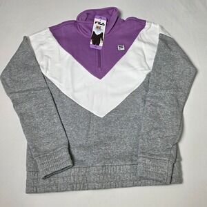 Fila Quarter Zip Sweatshirt Women XS Grey Lavender White Colorblock Chevron NWT